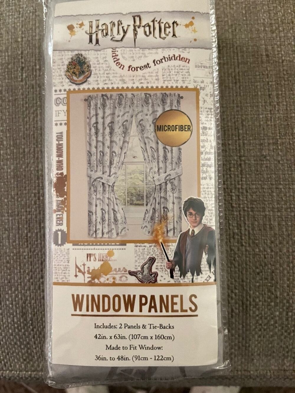 New Harry Potter Microfiber Window Curtains 2 Panels & Tie-Backs (NIP)